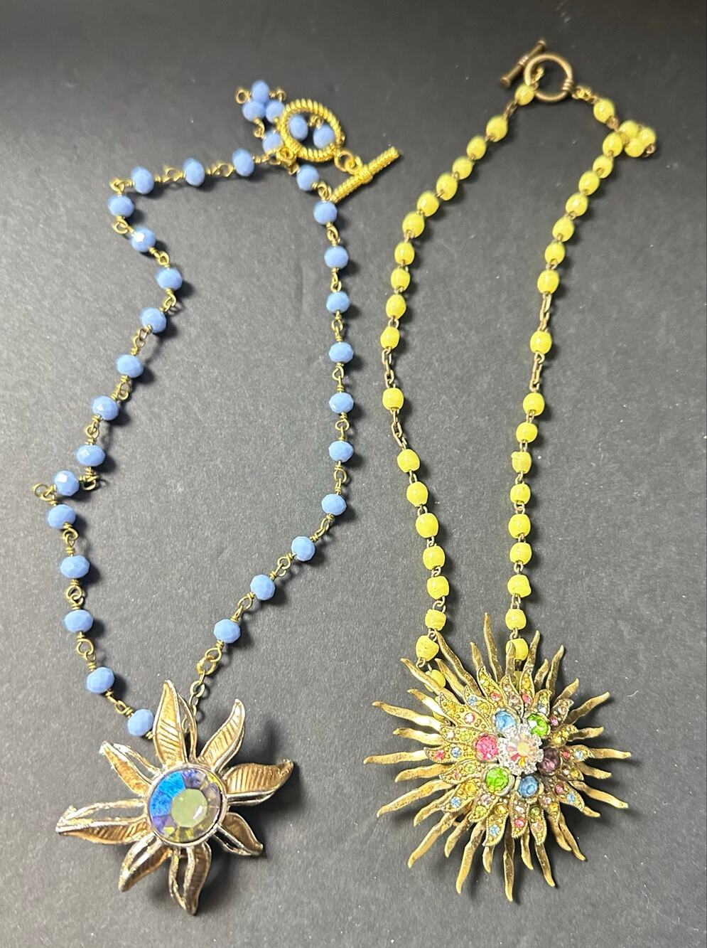 Vintage Brooches and Rosary Beads chains Made into Necklaces